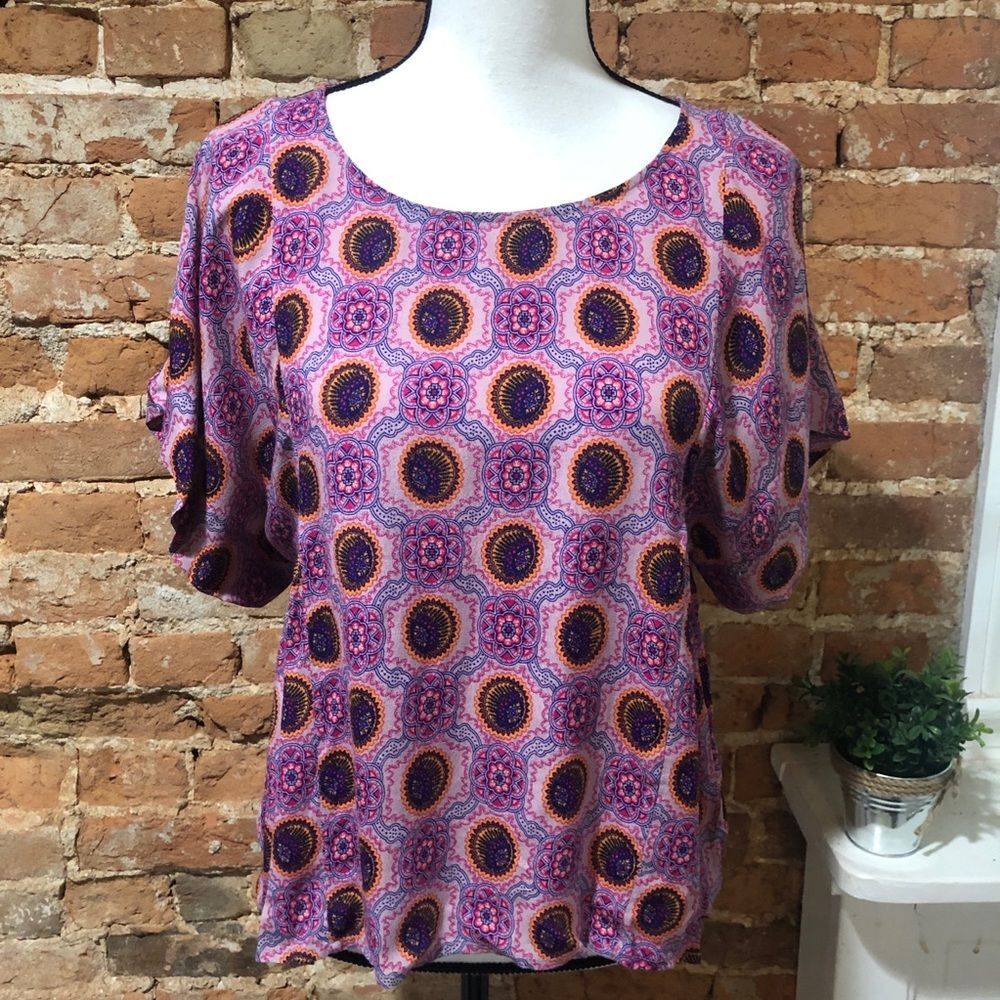 Anthropologie Maeve Milla print top WOMENS XS Pink Medallion - Picture 2 of 10